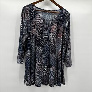 Cocomo Blouse Top Womens 2X‎ Blue Multicolor Textured Seamed Flowy Tunic Slinky